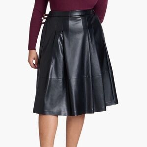 Eloquii Women's Black Faux Leather Pleated Midi Skirt